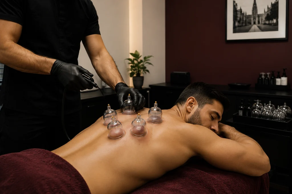 Cupping Services & Pricing Cupping massage and muscle scraping treatment for back and shoulder tension in St Albans